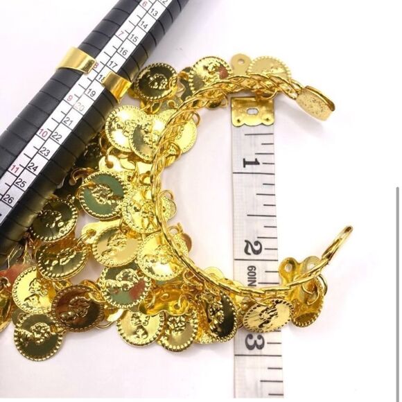 Gold toned Dangle coin charm bracelet and ring. - Picture 5 of 11